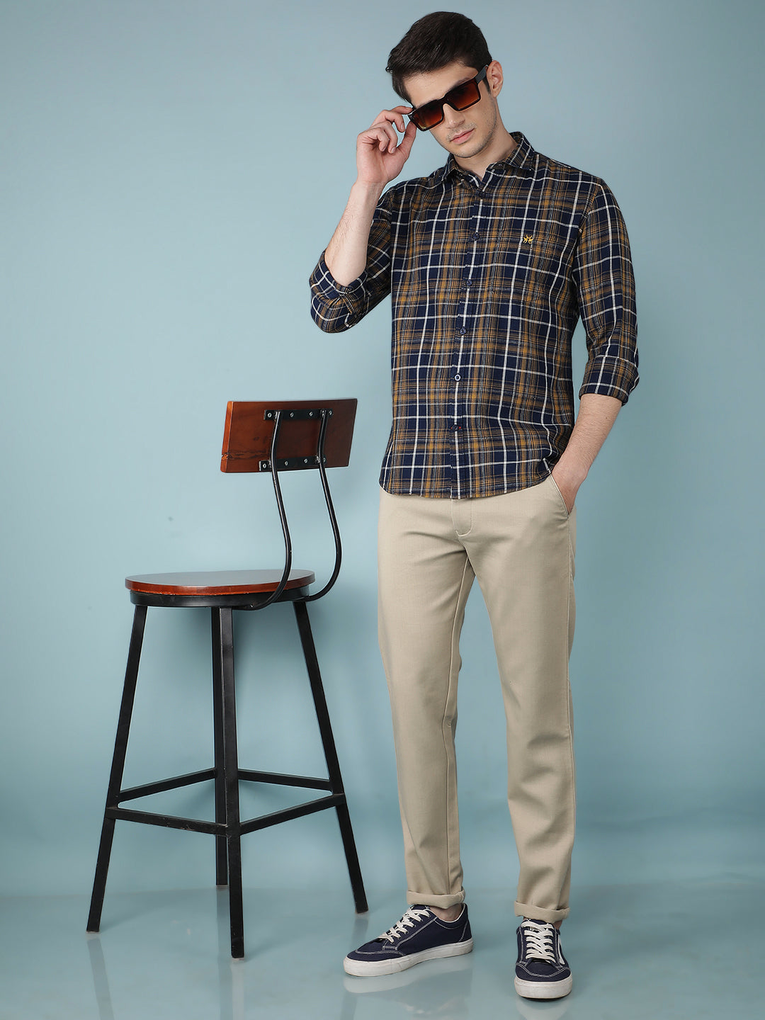 Mustard Checkered 100% Cotton Shirt-Men Shirts-Crimsoune Club