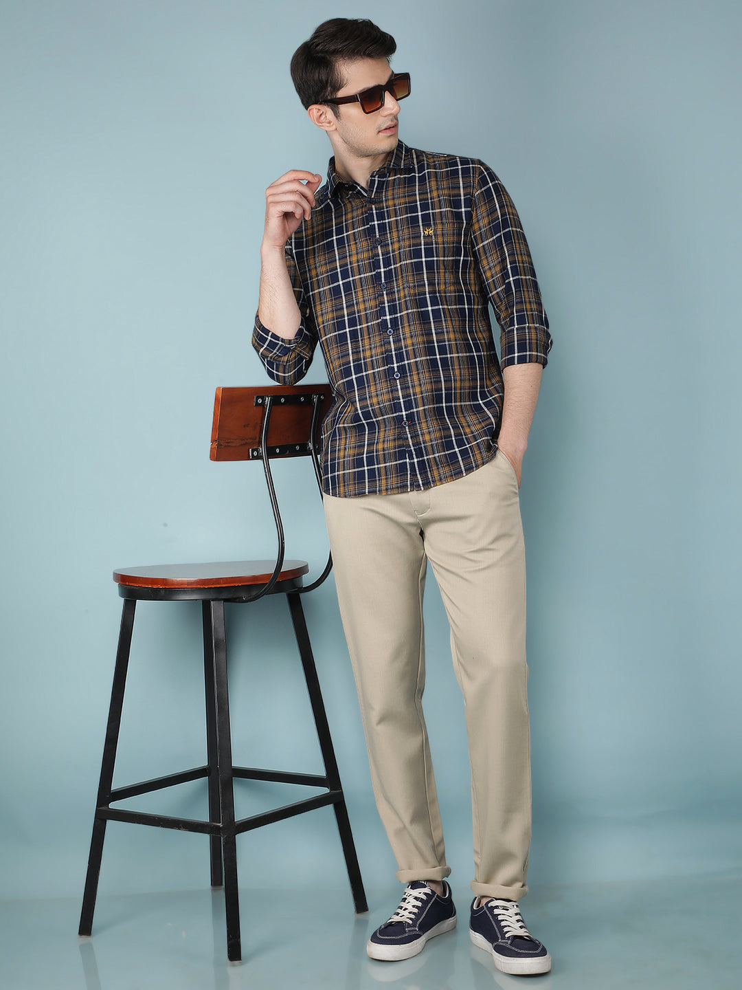 Mustard Checkered 100% Cotton Shirt-Men Shirts-Crimsoune Club