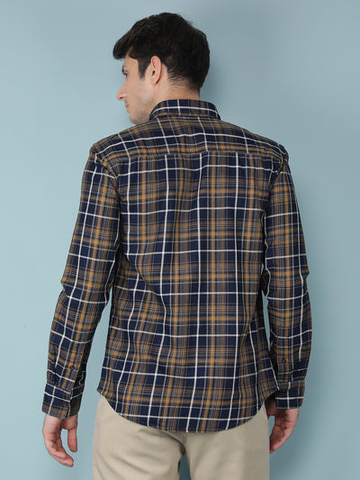 Mustard Checkered 100% Cotton Shirt-Men Shirts-Crimsoune Club