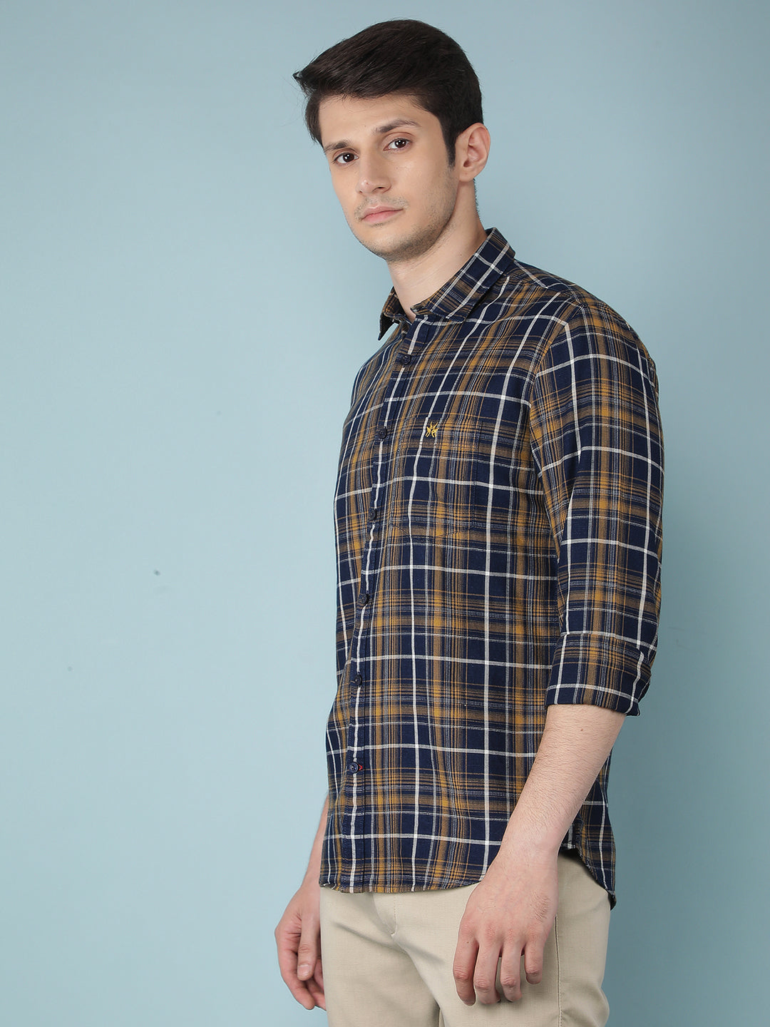 Mustard Checkered 100% Cotton Shirt-Men Shirts-Crimsoune Club