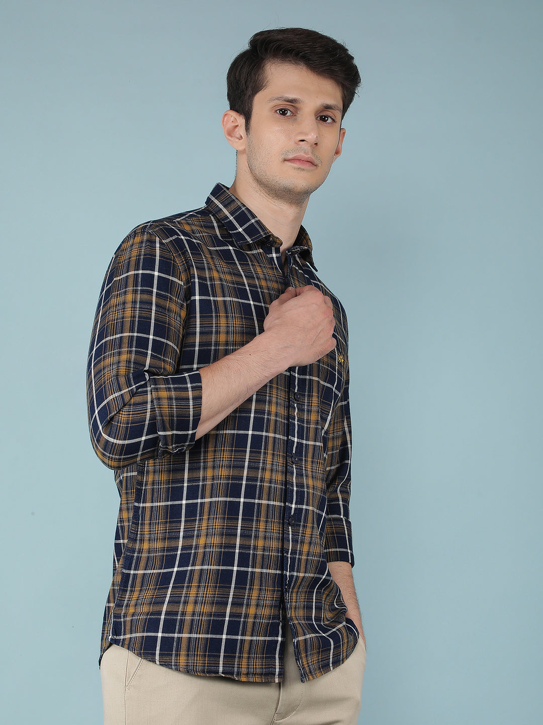 Mustard Checkered 100% Cotton Shirt-Men Shirts-Crimsoune Club