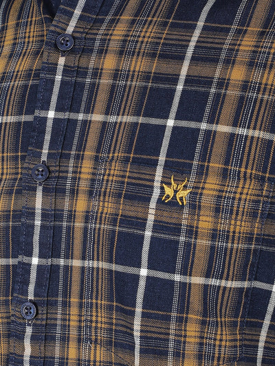 Mustard Checkered 100% Cotton Shirt-Men Shirts-Crimsoune Club