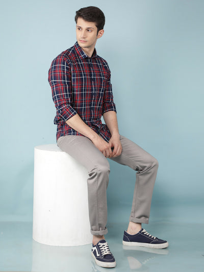 Red Checkered 100% Cotton Shirt-Men Shirts-Crimsoune Club