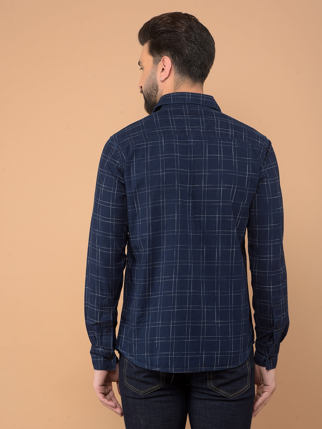 Navy Blue Checked Shirt-Men Shirts-Crimsoune Club