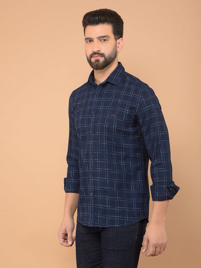 Navy Blue Checked Shirt-Men Shirts-Crimsoune Club