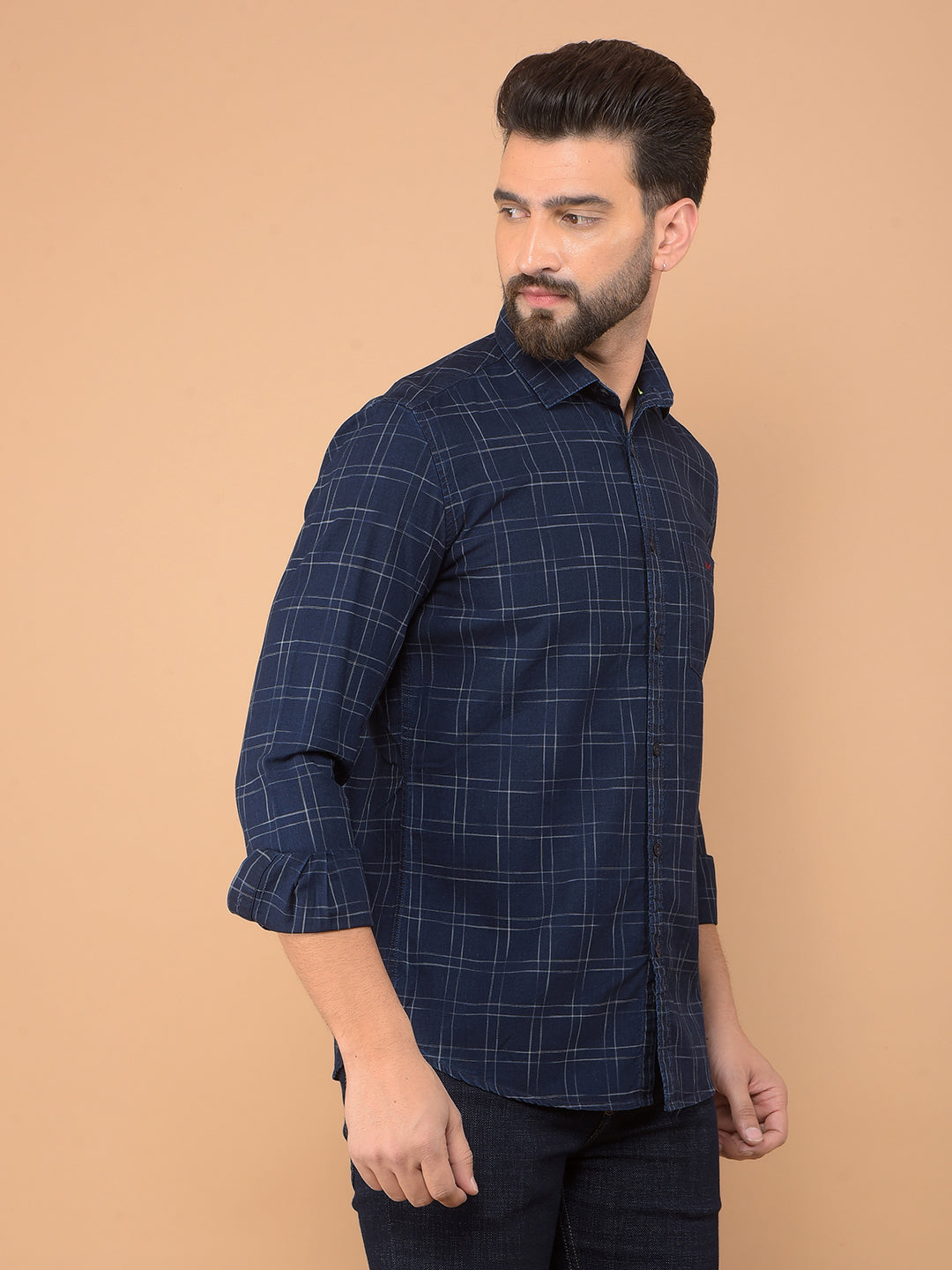 Navy Blue Checked Shirt-Men Shirts-Crimsoune Club