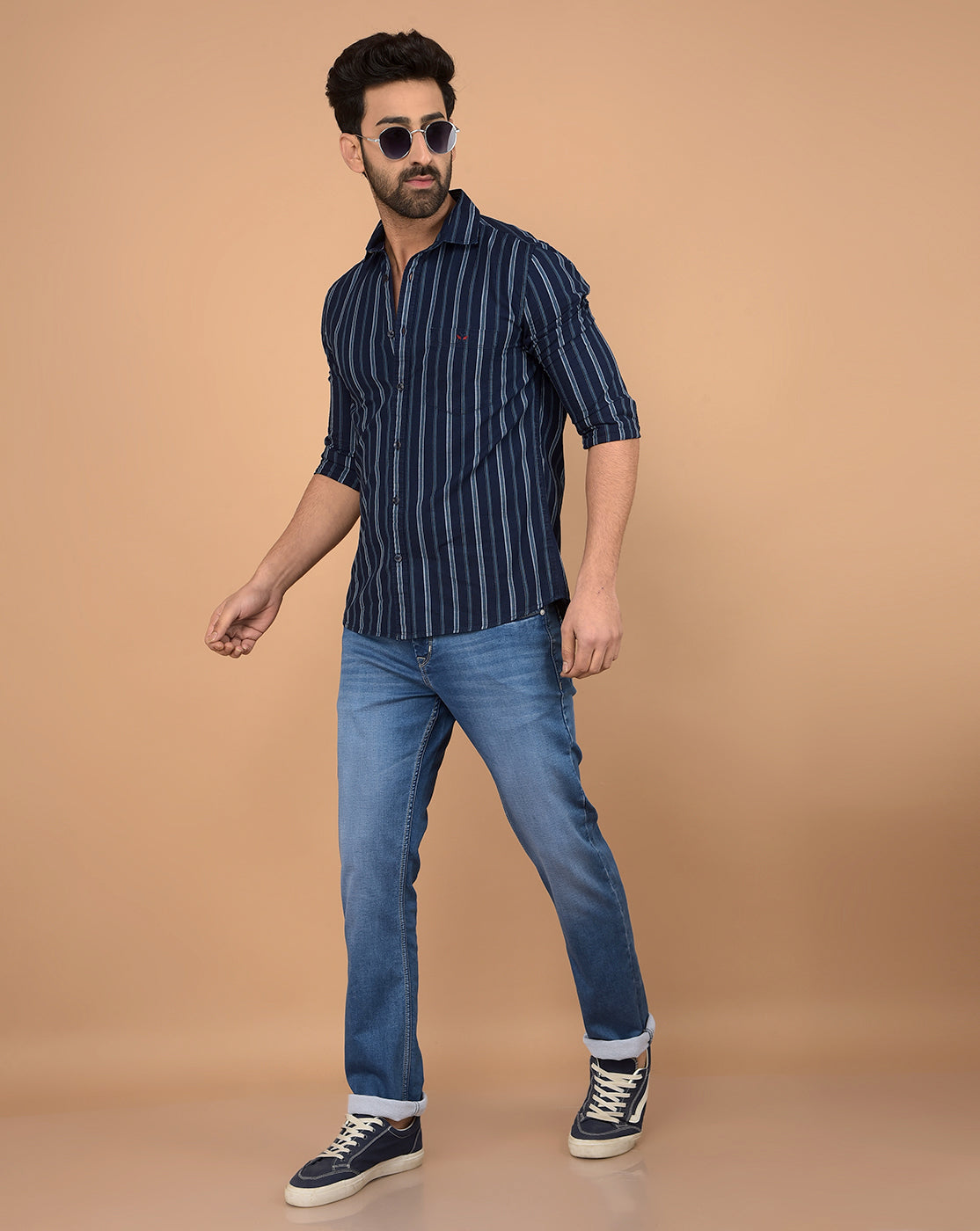 Blue Vertical Stripes 100% Cotton Shirt-Men Shirts-Crimsoune Club