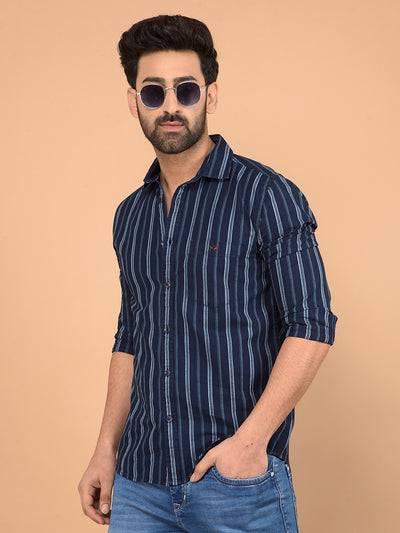 Blue Vertical Stripes 100% Cotton Shirt-Men Shirts-Crimsoune Club