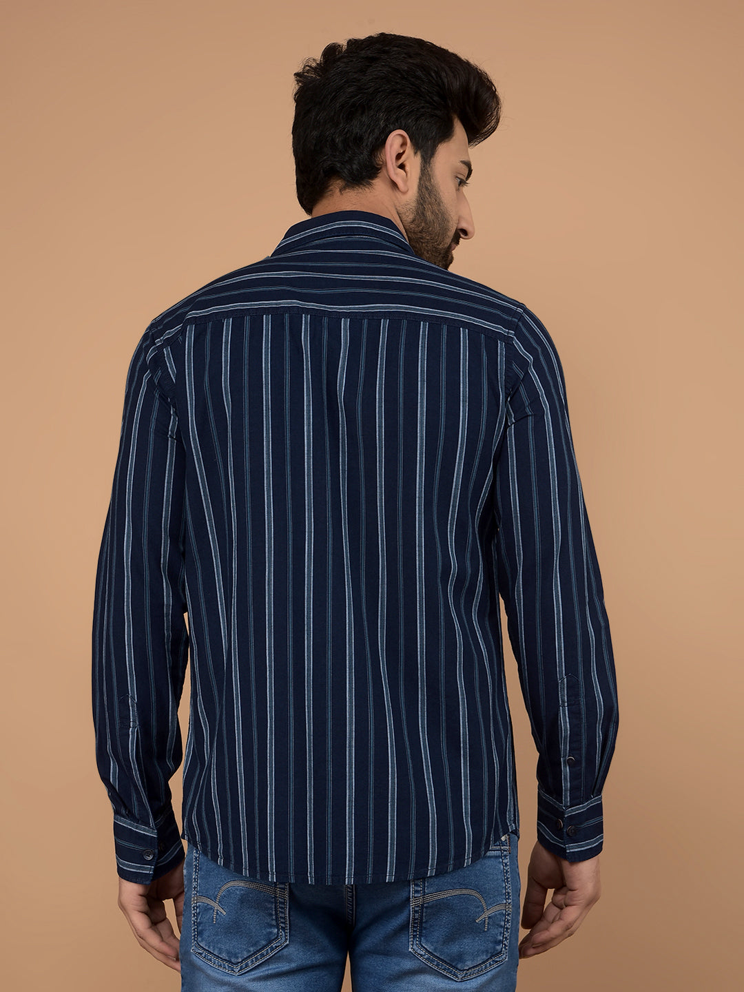 Blue Vertical Stripes 100% Cotton Shirt-Men Shirts-Crimsoune Club