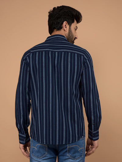 Blue Vertical Stripes 100% Cotton Shirt-Men Shirts-Crimsoune Club