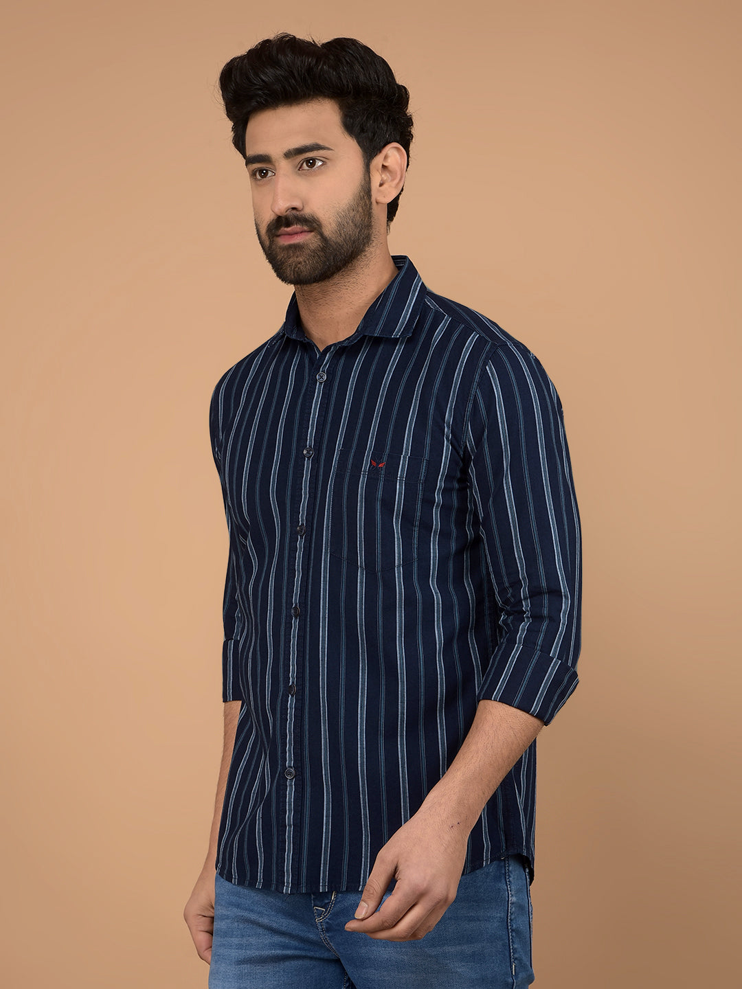 Blue Vertical Stripes 100% Cotton Shirt-Men Shirts-Crimsoune Club