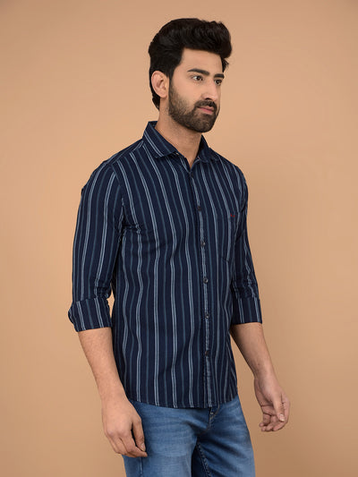 Blue Vertical Stripes 100% Cotton Shirt-Men Shirts-Crimsoune Club