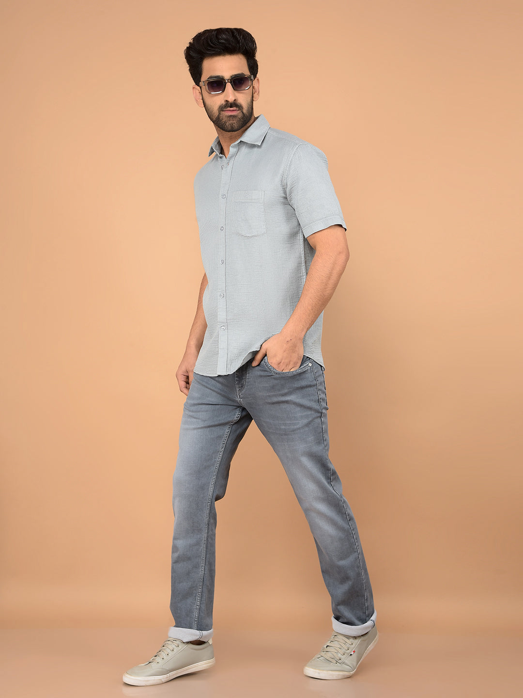 Blue 100% Cotton Shirt-Men Shirts-Crimsoune Club