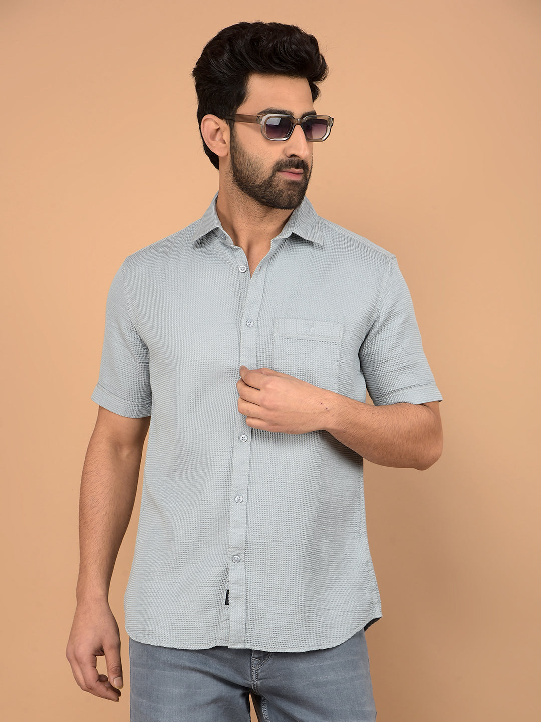 Blue 100% Cotton Shirt-Men Shirts-Crimsoune Club