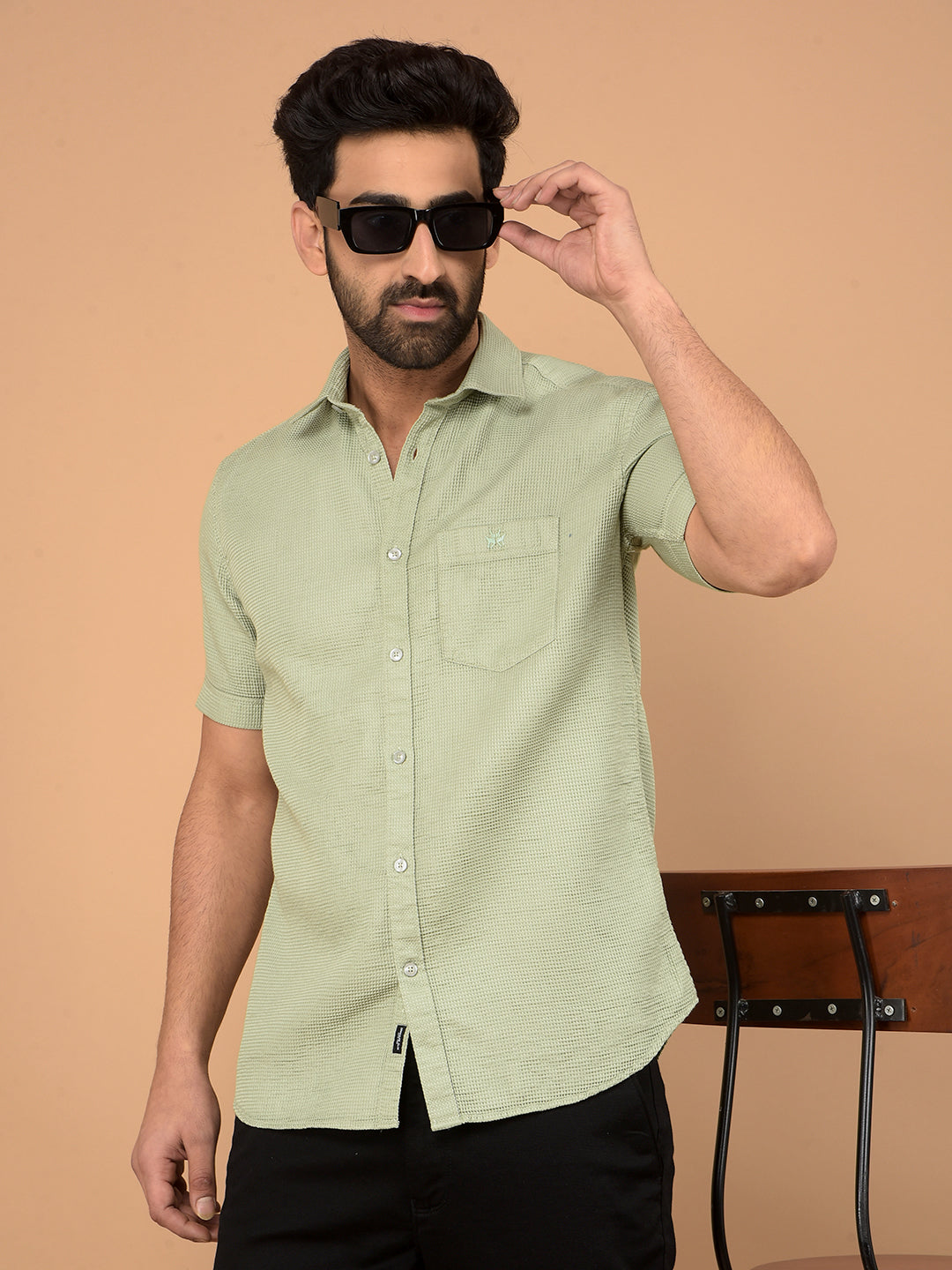 Green 100% Cotton Shirt-Men Shirts-Crimsoune Club