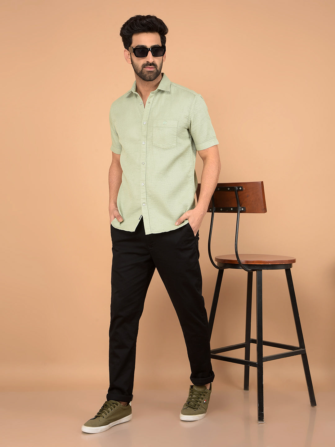 Green 100% Cotton Shirt-Men Shirts-Crimsoune Club