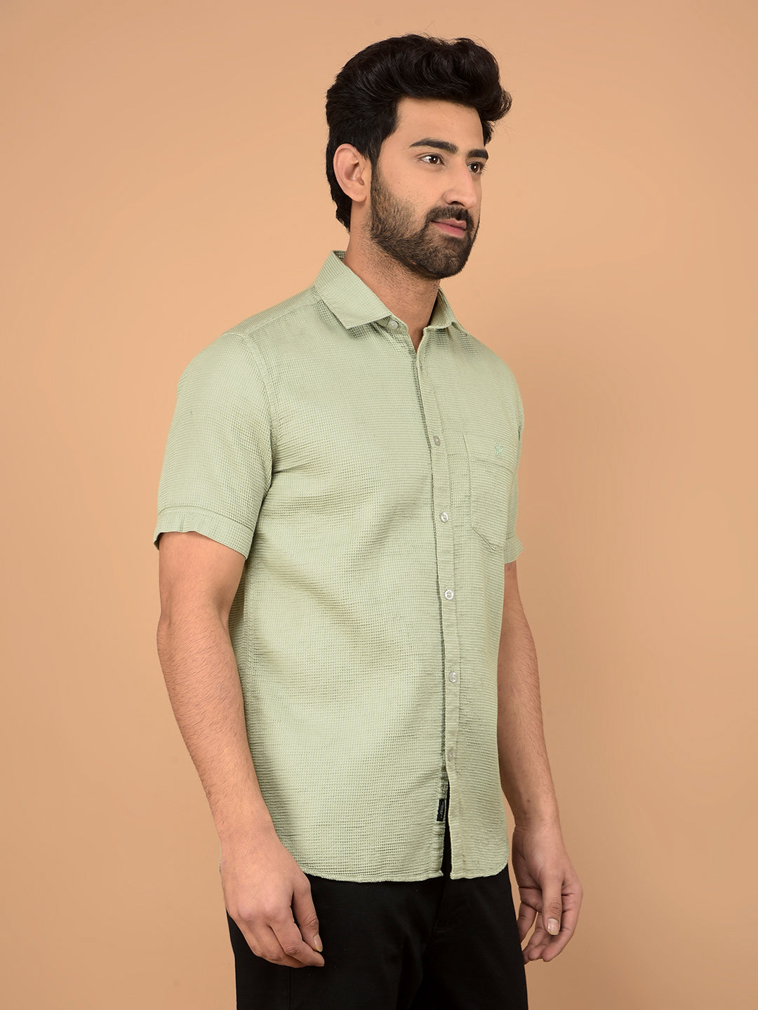 Green 100% Cotton Shirt-Men Shirts-Crimsoune Club