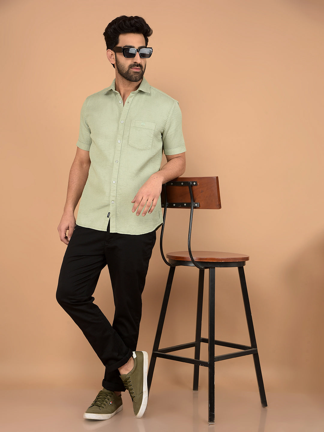 Green 100% Cotton Shirt-Men Shirts-Crimsoune Club