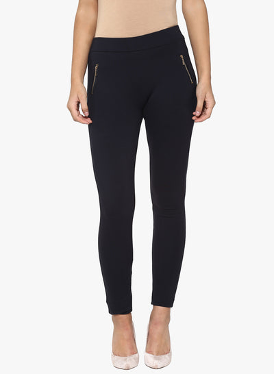 Navy Blue Solid Track Pants-Women Track Pants-Crimsoune Club