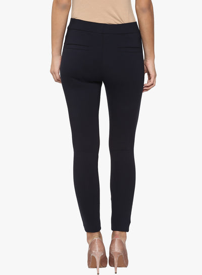 Navy Blue Solid Track Pants-Women Track Pants-Crimsoune Club