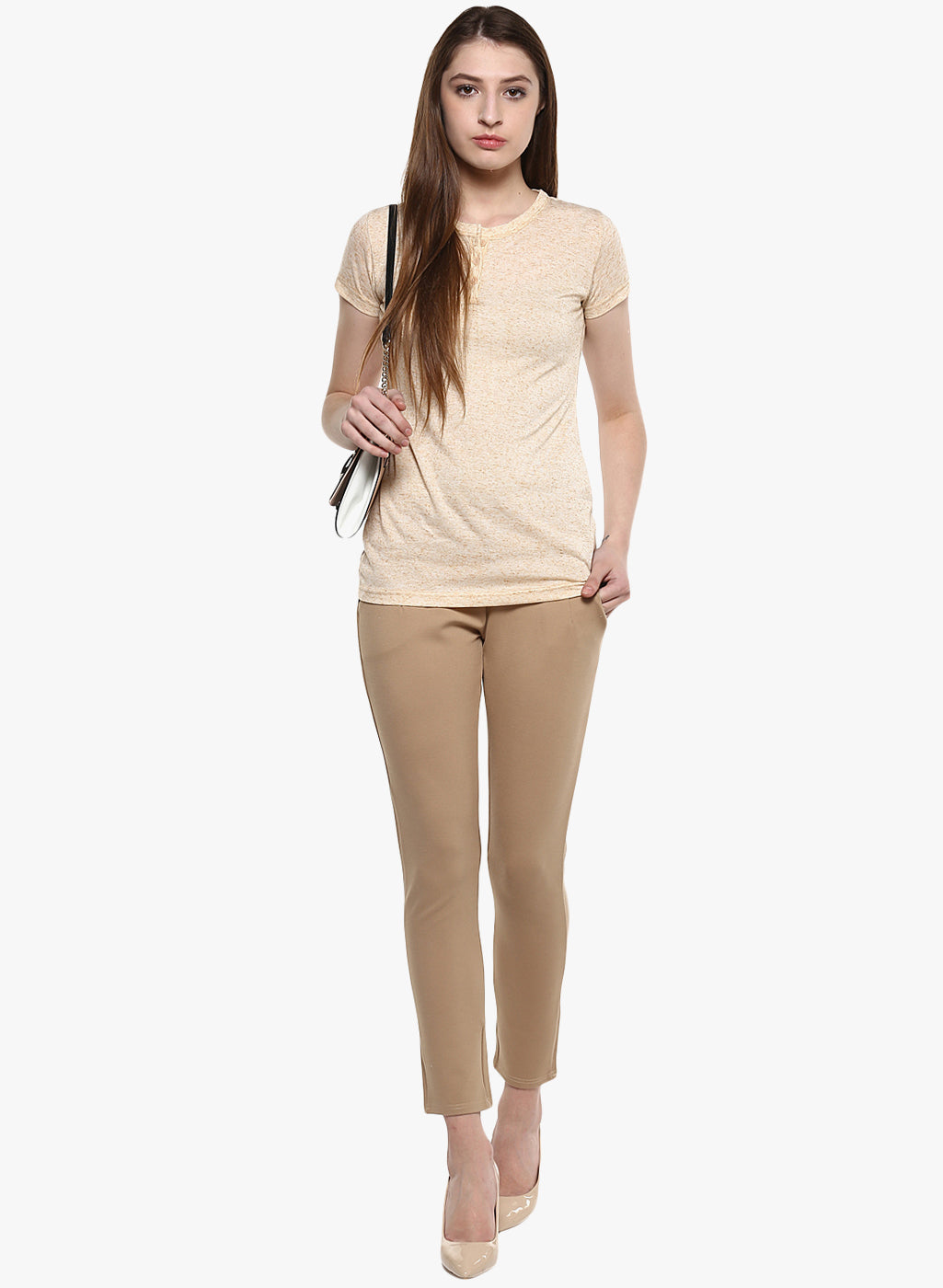 Beige Solid Track Pants-Women Track Pants-Crimsoune Club