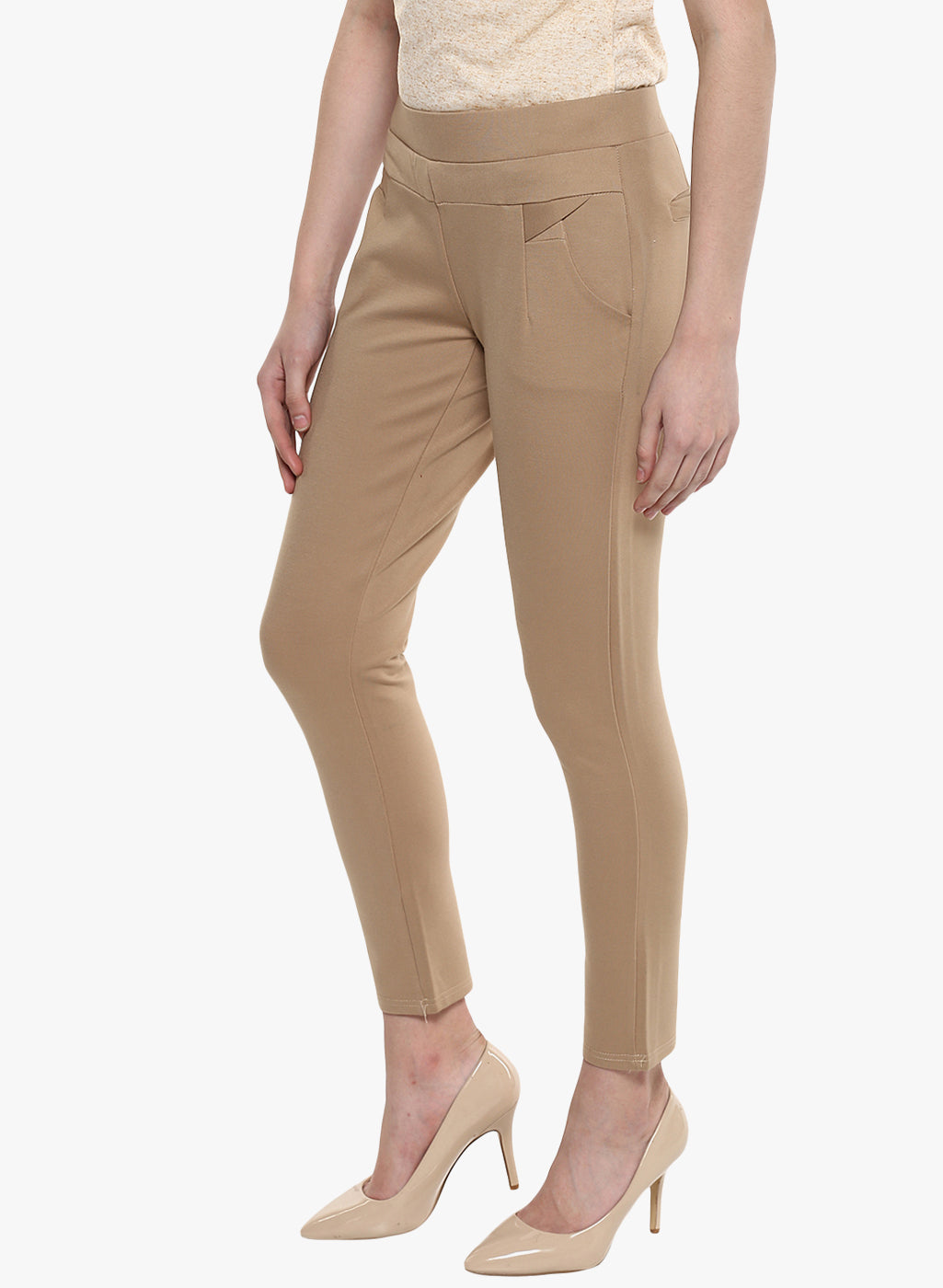 Beige Solid Track Pants-Women Track Pants-Crimsoune Club