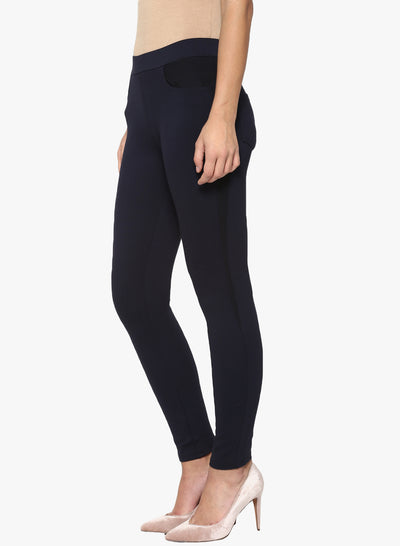 Navy Blue Solid Track Pants-Women Track Pants-Crimsoune Club