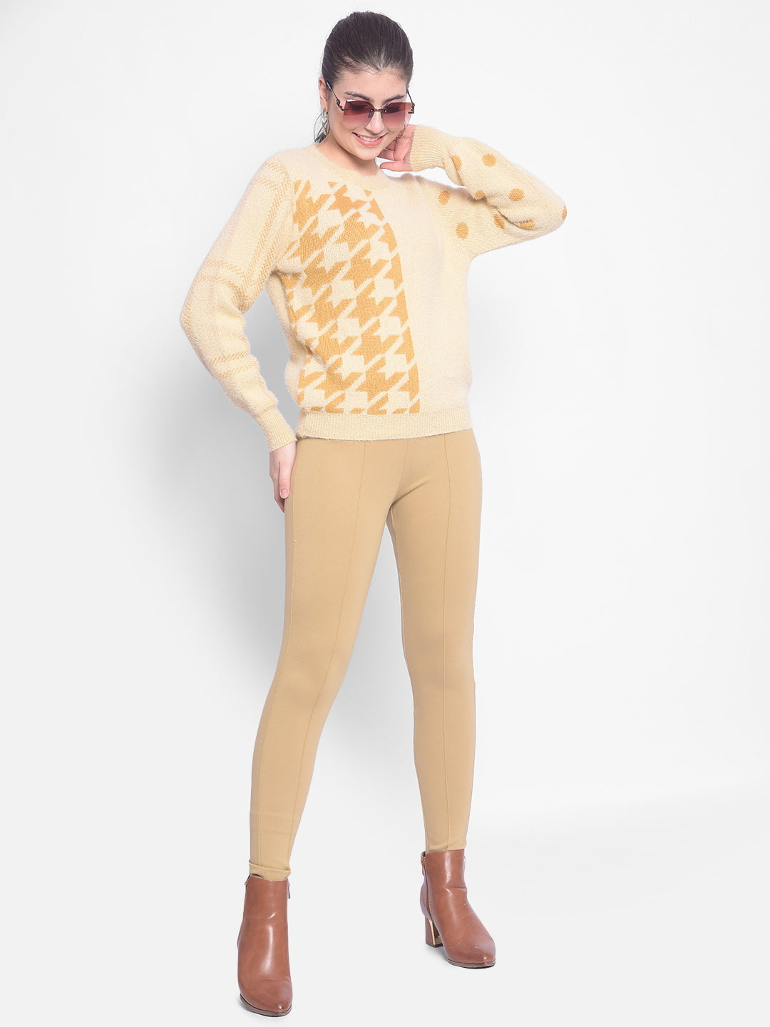 Beige Skinny Trousers-Women Trousers-Crimsoune Club