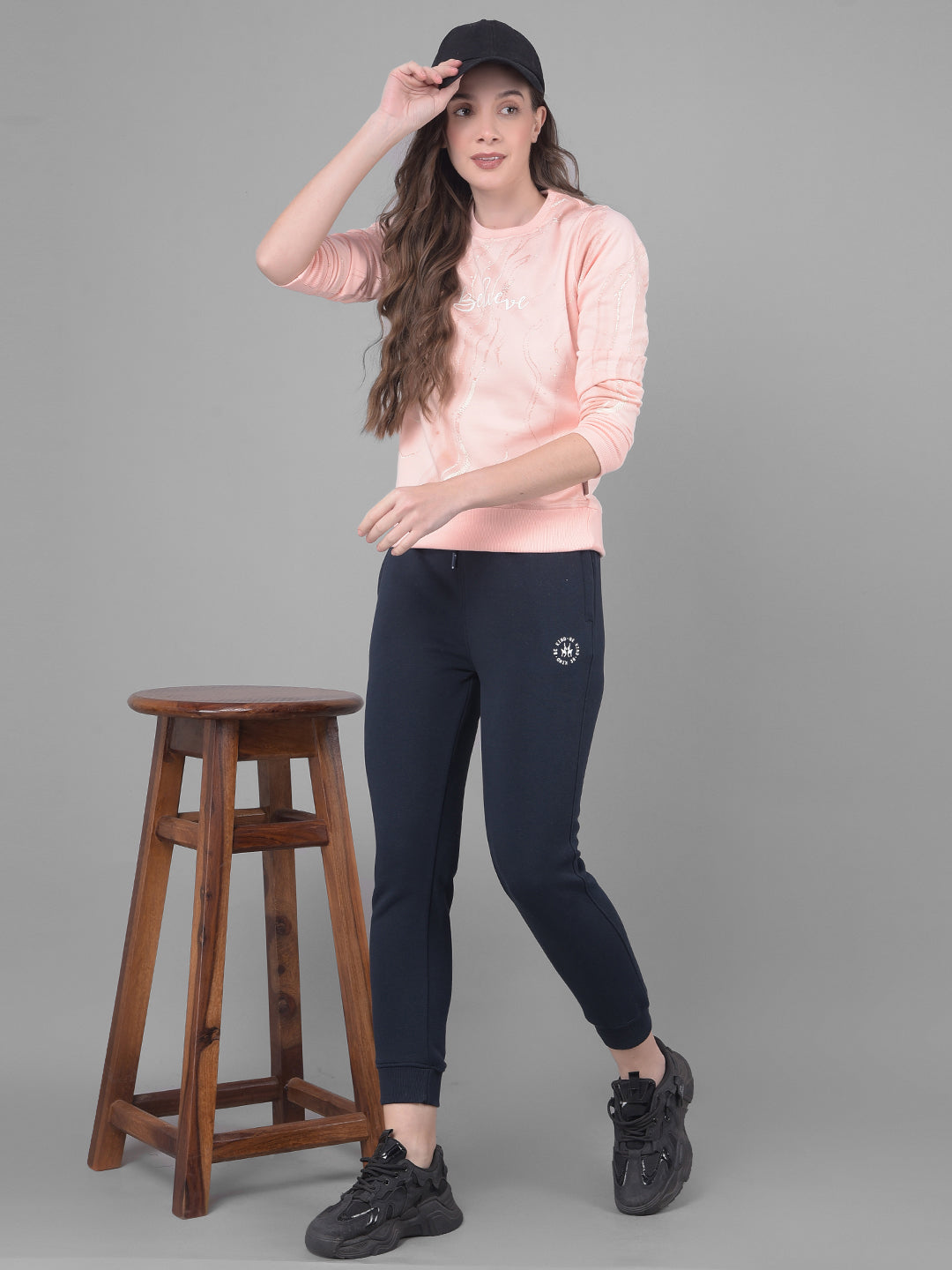 Navy Blue Joggers Trackpants-Women Trackpants-Crimsoune Club