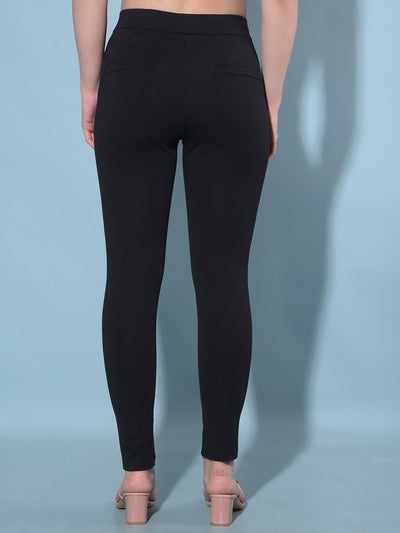 Black Straight Treggings-Women Treggings-Crimsoune Club