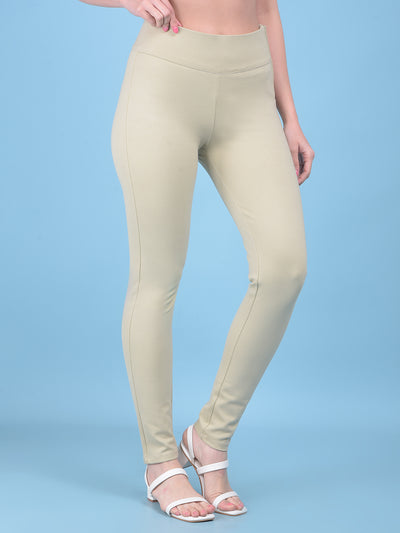 Beige Skinny Treggings-Women Jegging-Crimsoune Club