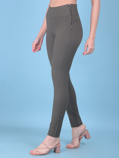 Olive Skinny Treggings-Women Jegging-Crimsoune Club