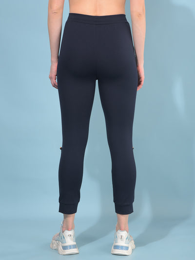 Navy Blue Skinny Joggers-Women Trackpants-Crimsoune Club