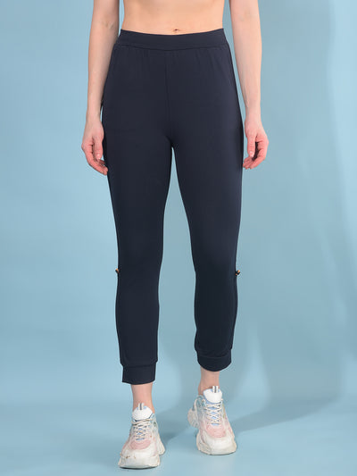 Navy Blue Skinny Joggers-Women Trackpants-Crimsoune Club