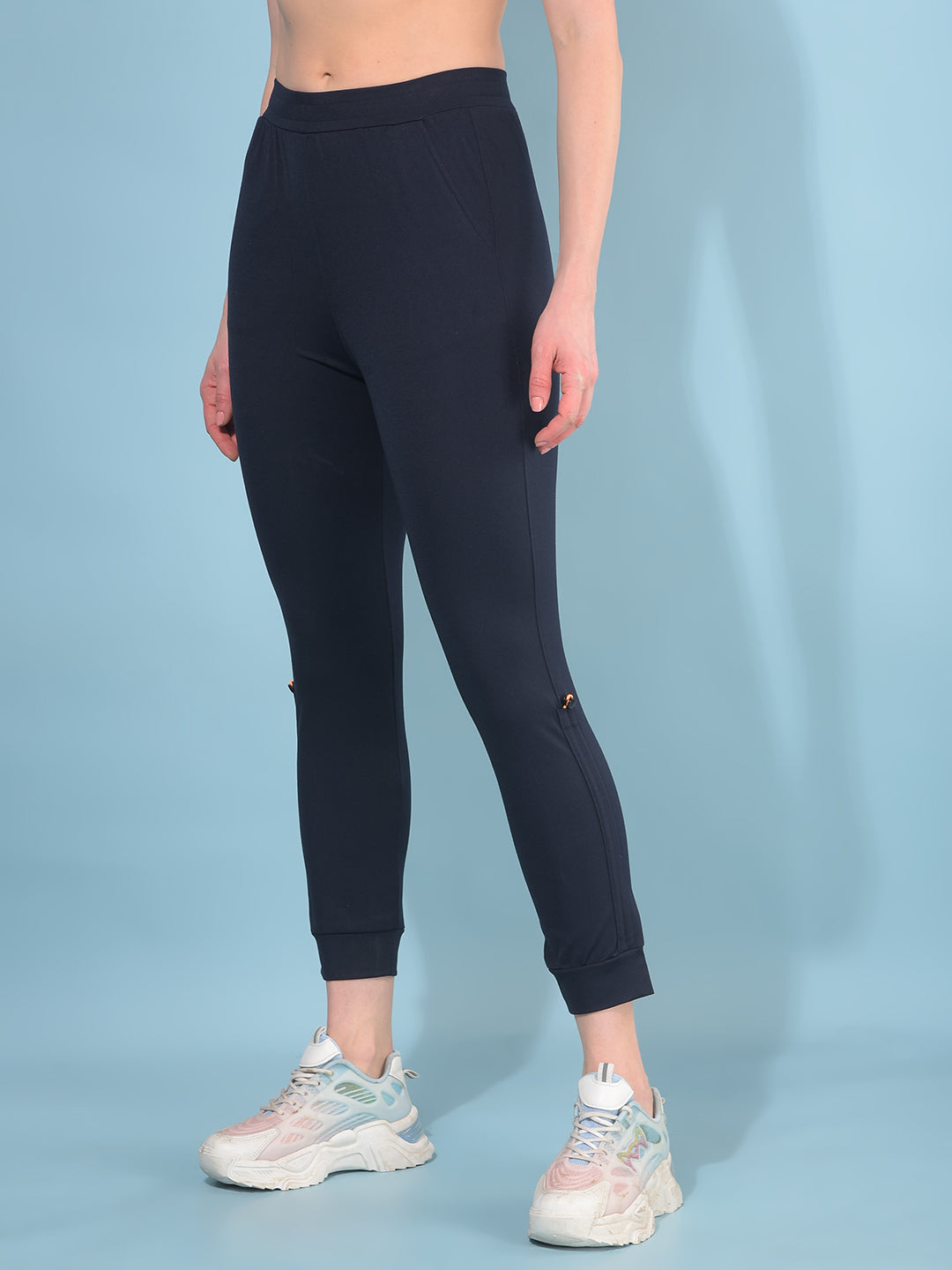 Navy Blue Skinny Joggers-Women Trackpants-Crimsoune Club