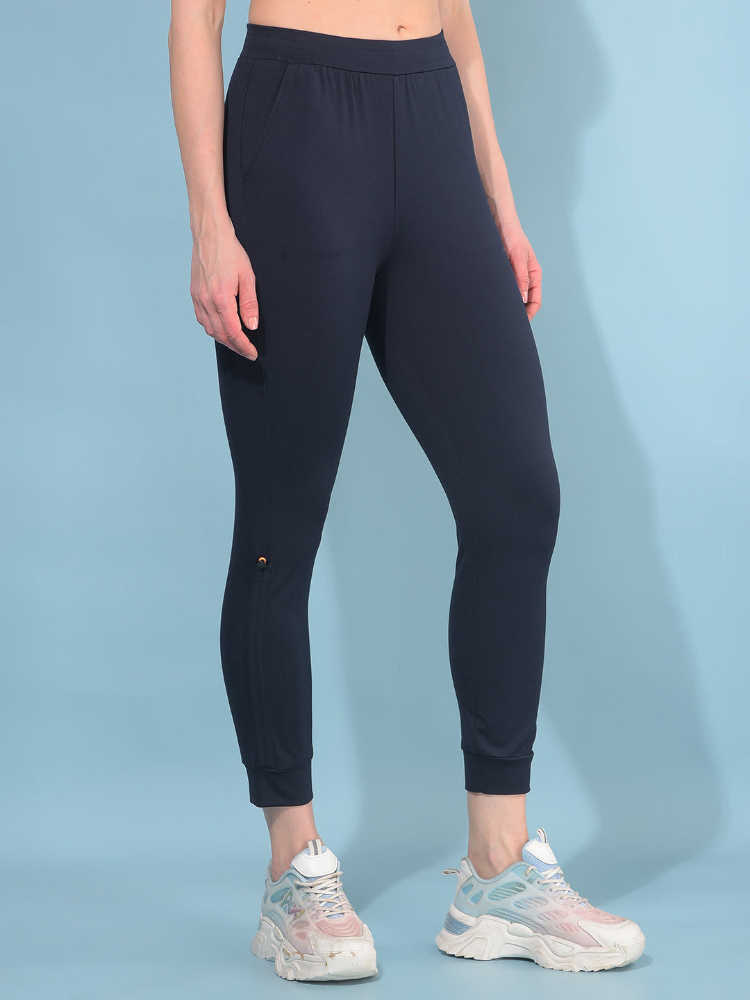 Navy Blue Skinny Joggers-Women Trackpants-Crimsoune Club