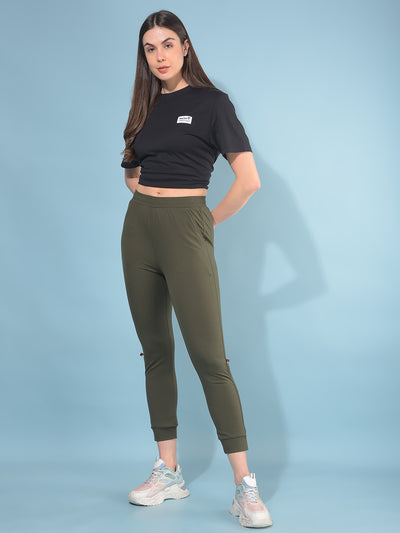 Olive Skinny Joggers-Women Trackpants-Crimsoune Club