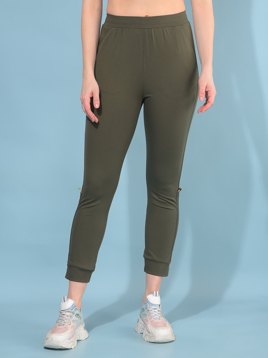 Olive Skinny Joggers-Women Trackpants-Crimsoune Club