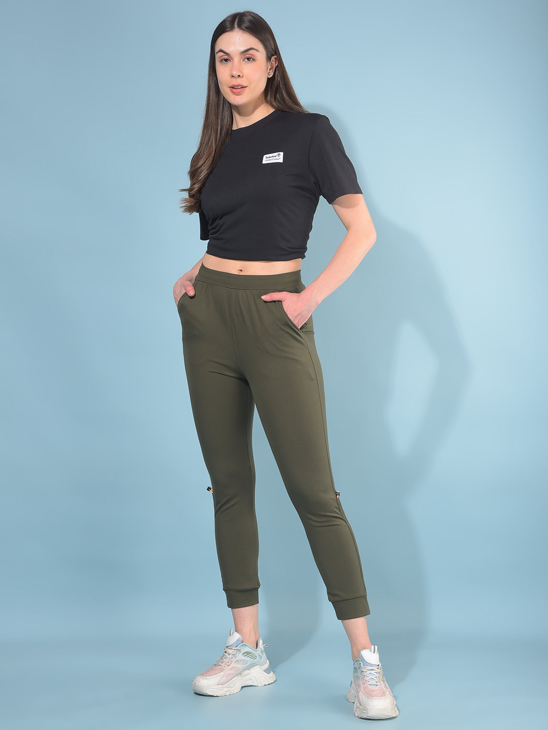 Olive Skinny Joggers-Women Trackpants-Crimsoune Club