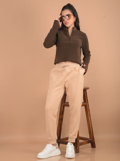 Beige Joggers-Women Trackpants-Crimsoune Club