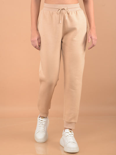 Beige Joggers-Women Trackpants-Crimsoune Club