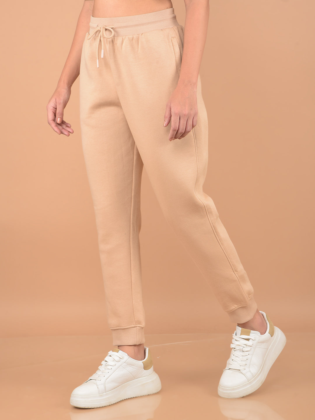 Beige Joggers-Women Trackpants-Crimsoune Club