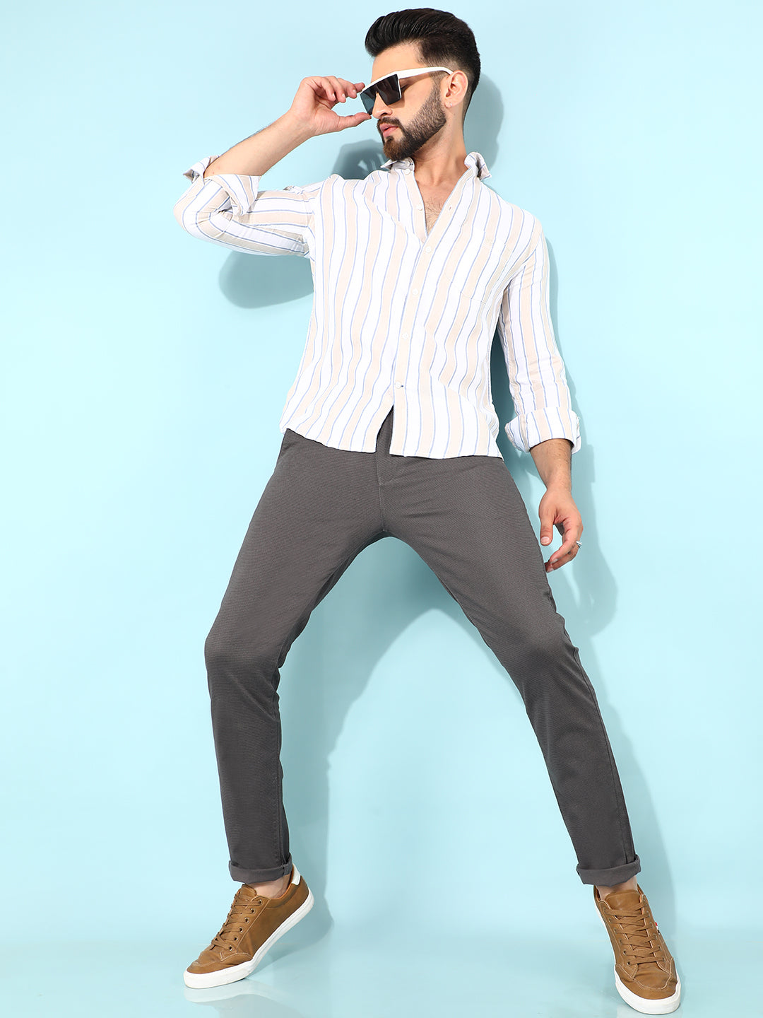 Beige Verticle Striped Shirt-Men Shirts-Crimsoune Club