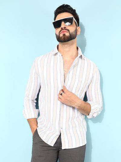 Beige Verticle Striped Shirt-Men Shirts-Crimsoune Club