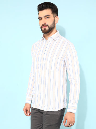 Beige Verticle Striped Shirt-Men Shirts-Crimsoune Club