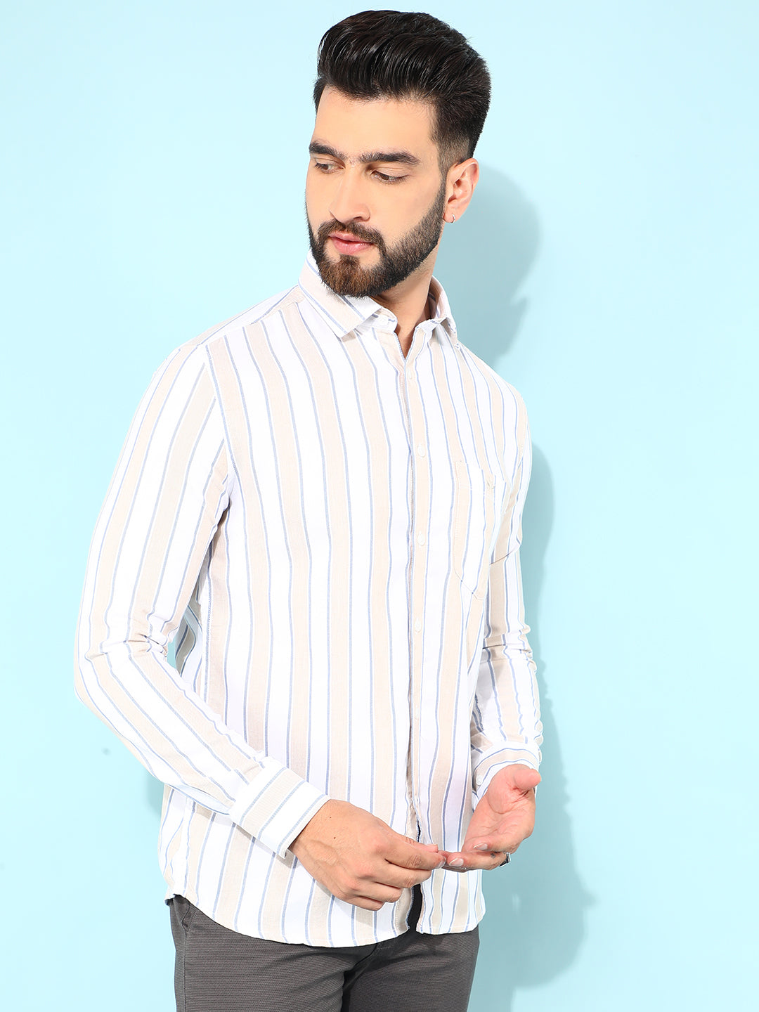 Beige Verticle Striped Shirt-Men Shirts-Crimsoune Club