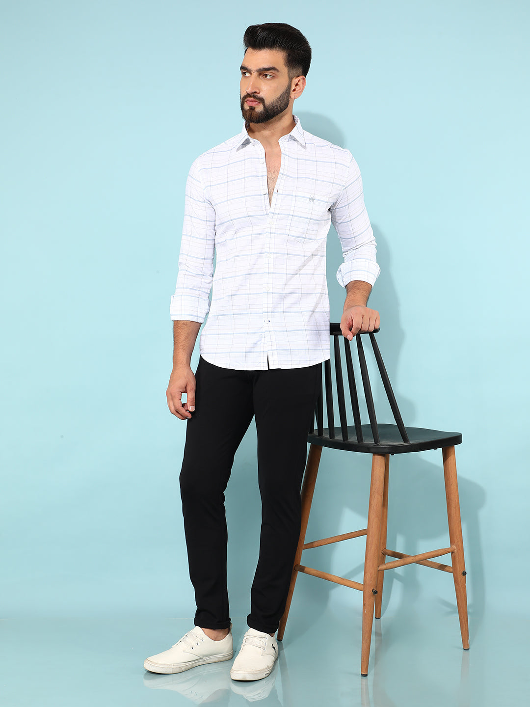 White 100% Cotton Checked Shirt-Men Shirts-Crimsoune Club