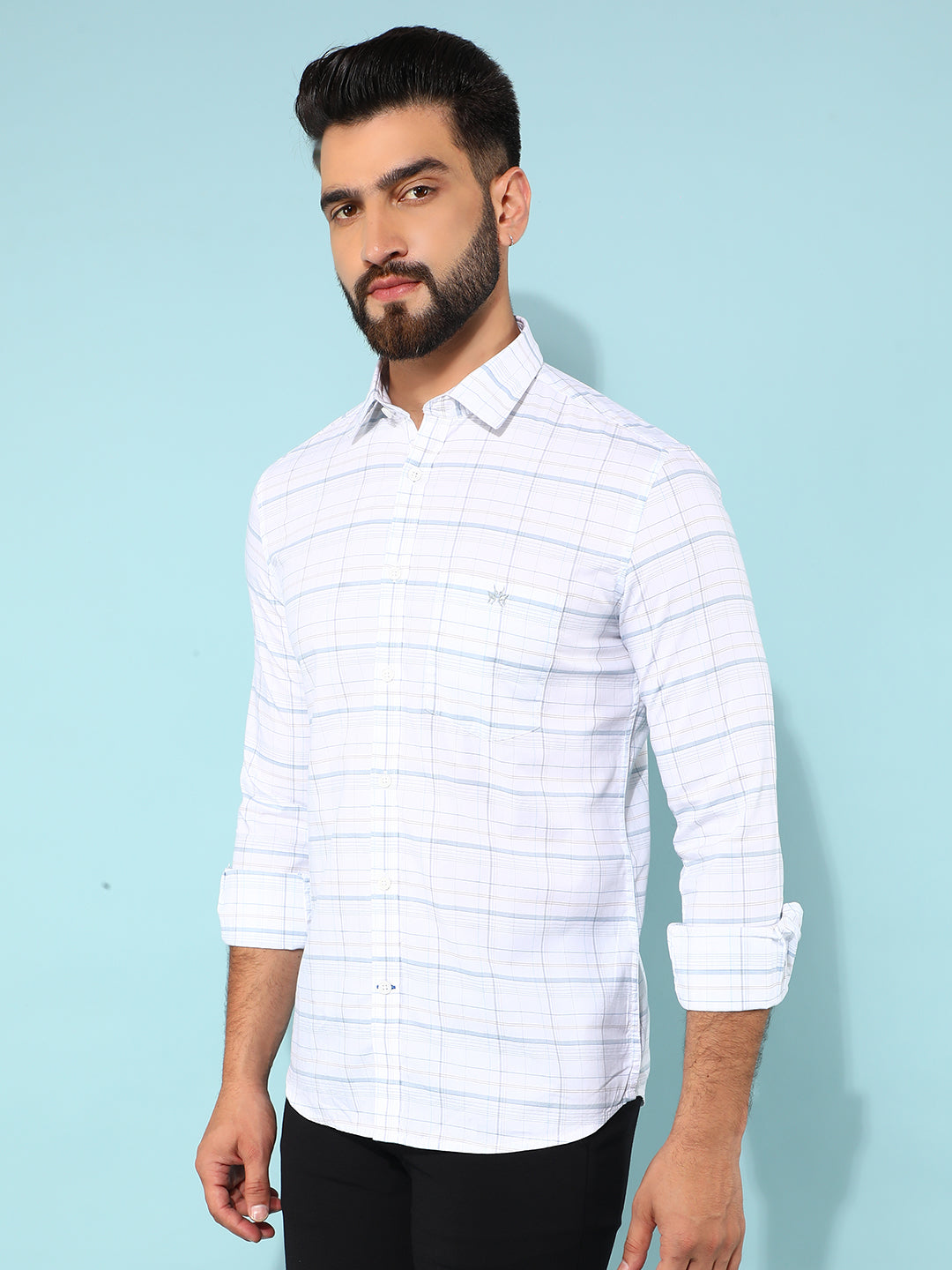 White 100% Cotton Checked Shirt-Men Shirts-Crimsoune Club