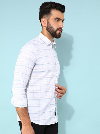 White 100% Cotton Checked Shirt-Men Shirts-Crimsoune Club