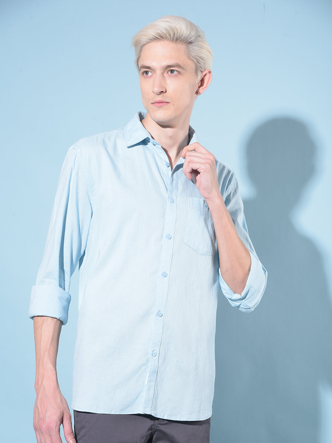 Blue Linen Shirt-Men Shirts-Crimsoune Club